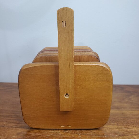 Vintage Wooden Coaster Set with Holder – 6 Cork-Insert Coasters, Mid-Century Rus - Picture 5 of 10